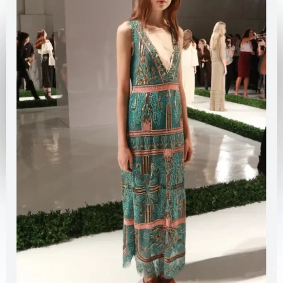 🥳HP Rachel Zoe x Free People Kyra 2/XS Limited Ed Handmade Allover Beaded Gown - Picture 2 of 7